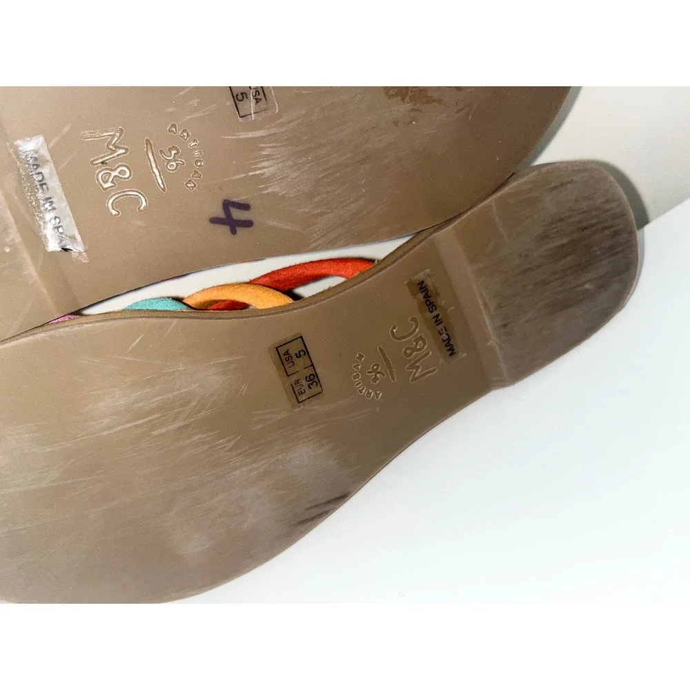 Musse & Cloud‎ Jazzy Suede Flat Slip Ons Sandals Multi Rainbow Youth Womens 5